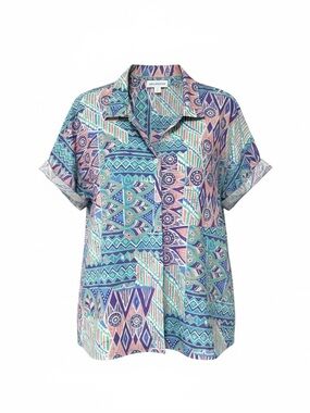 Vintage 90s Cabin Creek Abstract Geometric Print Blouse USA L